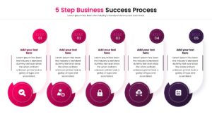 Multi-color 5 step infographic slide for business presentations.