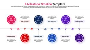 Business process timeline template showing six distinct chronological steps with dates