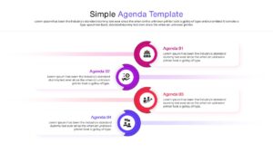 Business meeting agenda slide showing four key discussion points in a horizontal flow