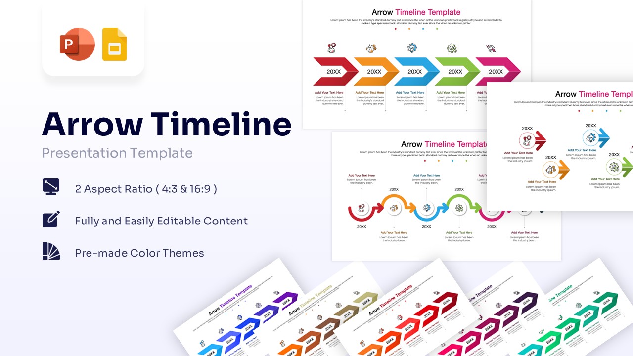 Linear arrow diagram for PowerPoint showing progression from start to finish.