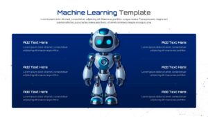 Robotics and automation slide deck layout with futuristic tech elements.