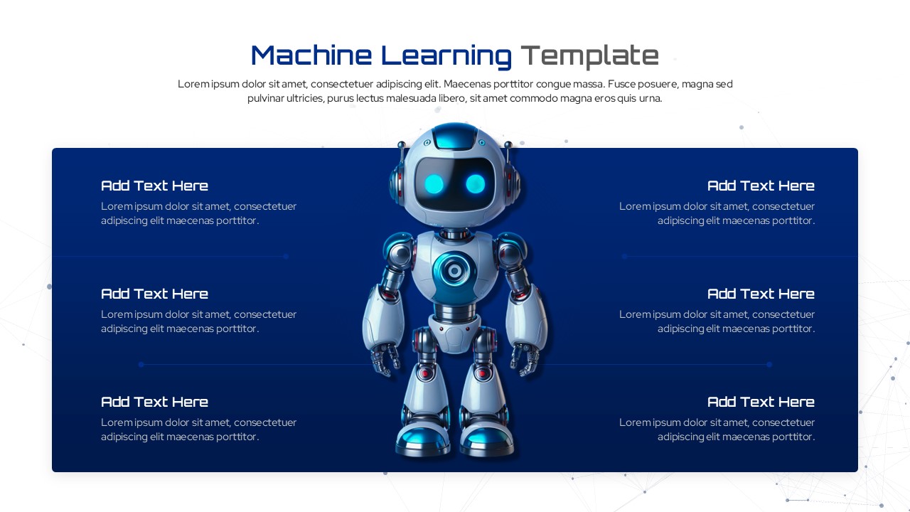 Robotics and automation slide deck layout with futuristic tech elements.