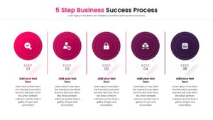 Multi-color 5 step infographic slide for business presentations.