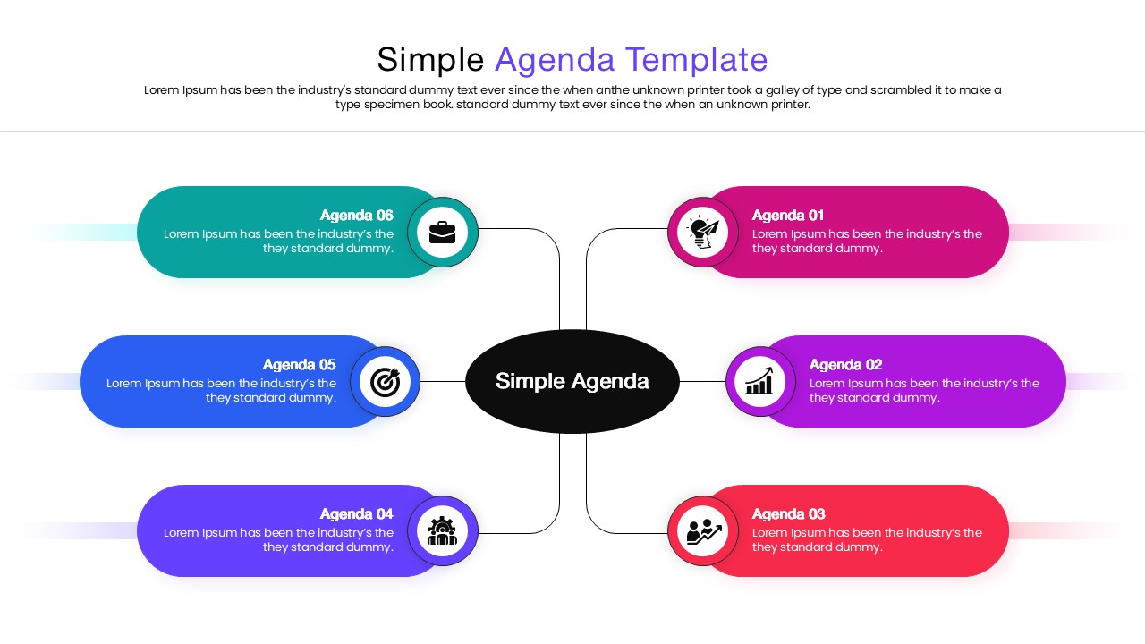 Project roadmap agenda slide with connected steps and vibrant gradient colors