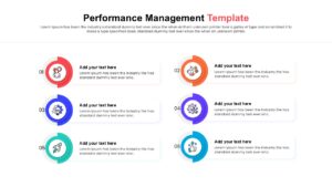 Business process infographic slide with editable icons and text placeholders for goal tracking