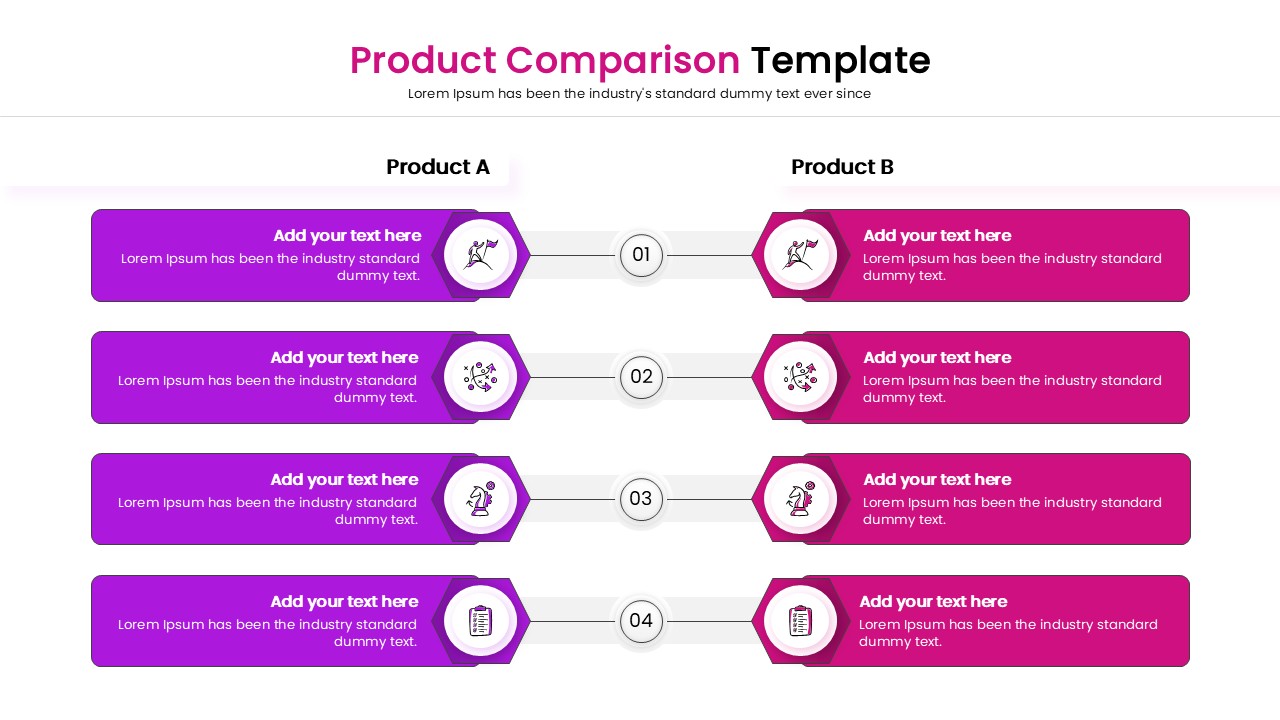 Four-step comparison slide layout showing differences between two items.