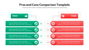 pros and cons chart template - Split screen layout with thumbs up and down icons.