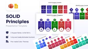 SOLID principles infographic template with 5 colorful steps and icons.