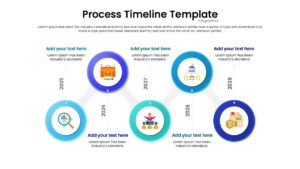 Project schedule presentation layout with icons for each phase.