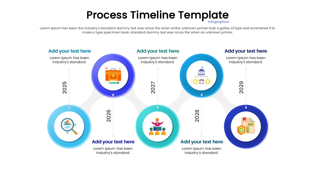 Project schedule presentation layout with icons for each phase.