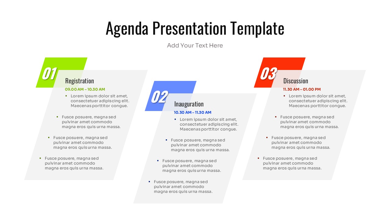 Three-step diagonal list layout for simple meeting outlines or timelines