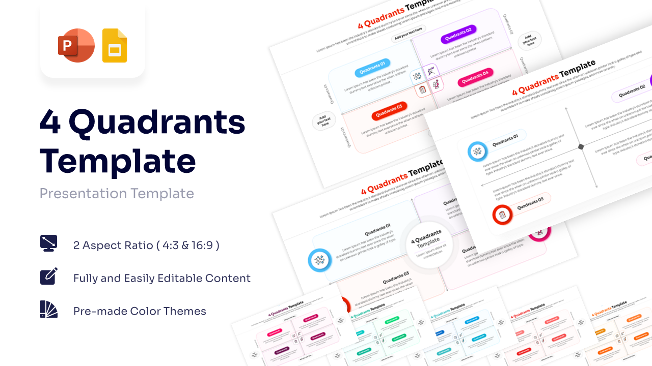 4 quadrants matrix slide with colorful sections for business strategy