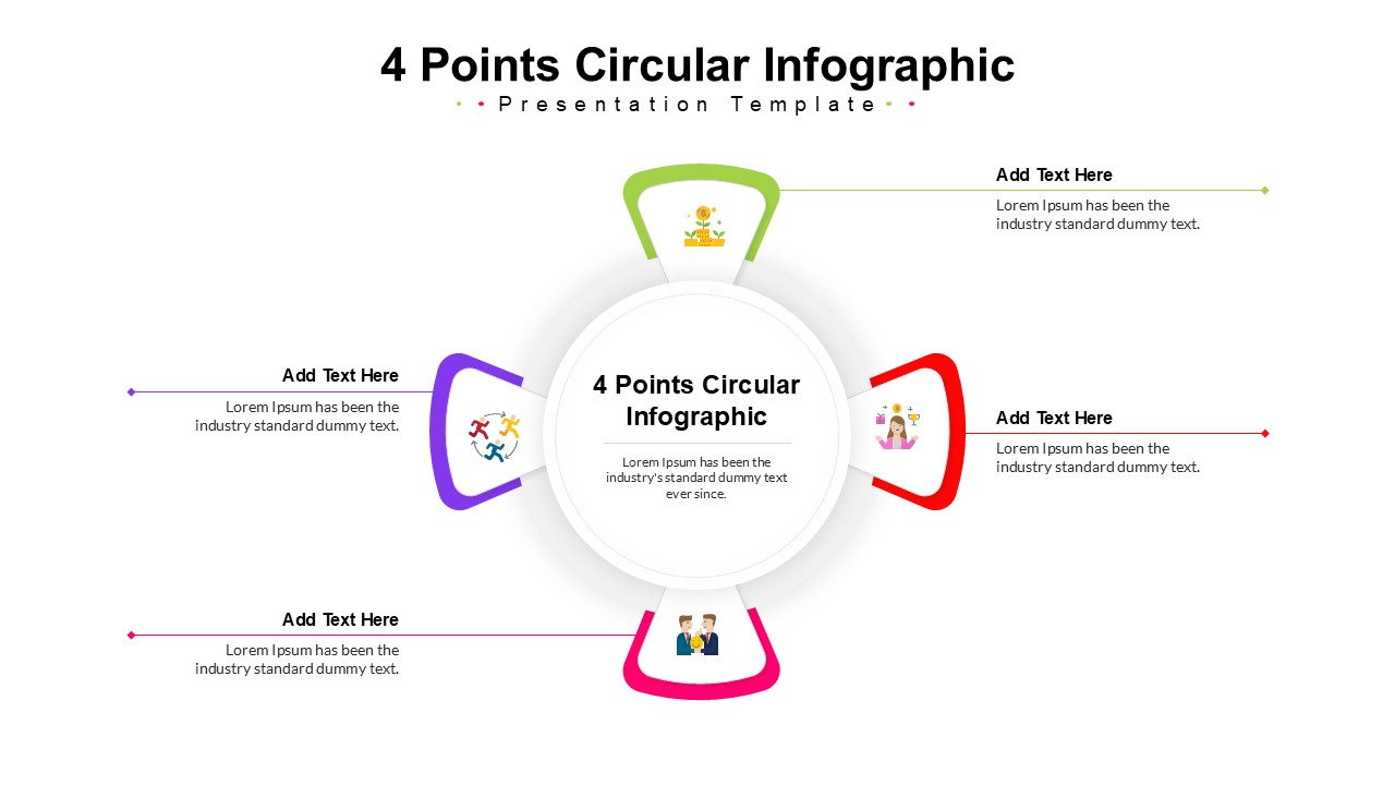 4-step circle infographic layout for Google Slides to visualize repeating phases