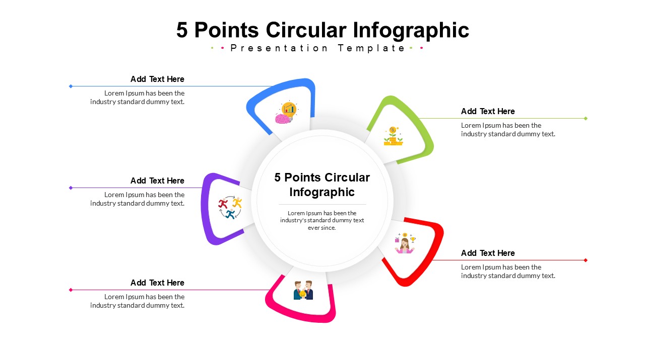 5-step cycle process slide for PowerPoint with customizable text and vector icons