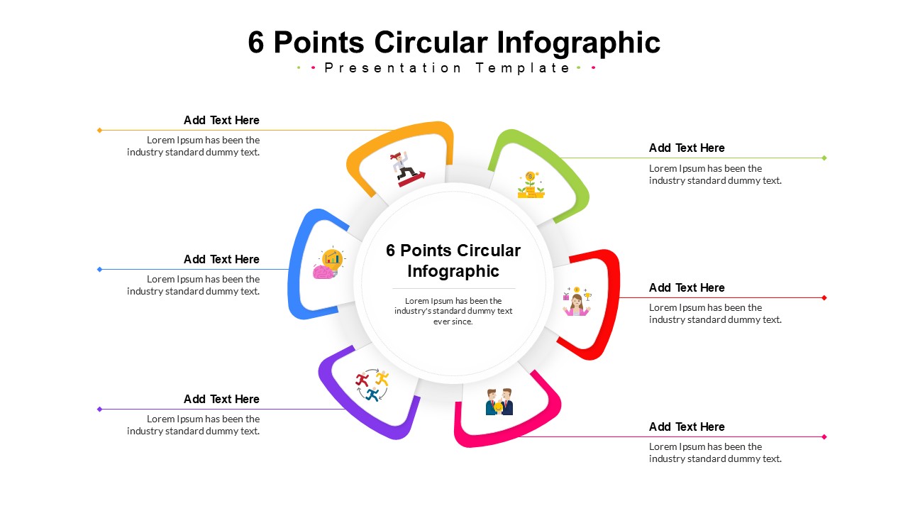 6-part circular flow chart template displaying a continuous business workflow loop