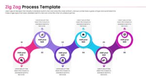 3D isometric zig zag roadmap slide showing a progression path with colorful directional arrows