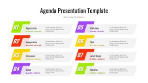 Eight-step detailed workshop schedule with two columns of numbered items