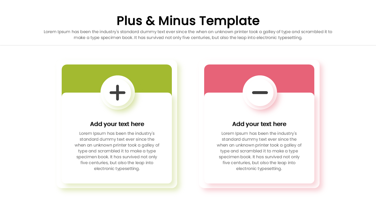 Green plus sign and red minus sign icons for PowerPoint comparison slides