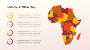 Professional slide featuring a clean silhouette of the African continent with a structured four-point list for business insights.