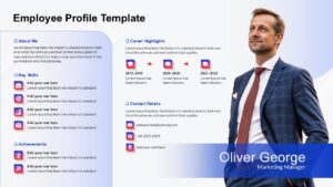 Corporate resume presentation layout featuring a career highlights timeline
