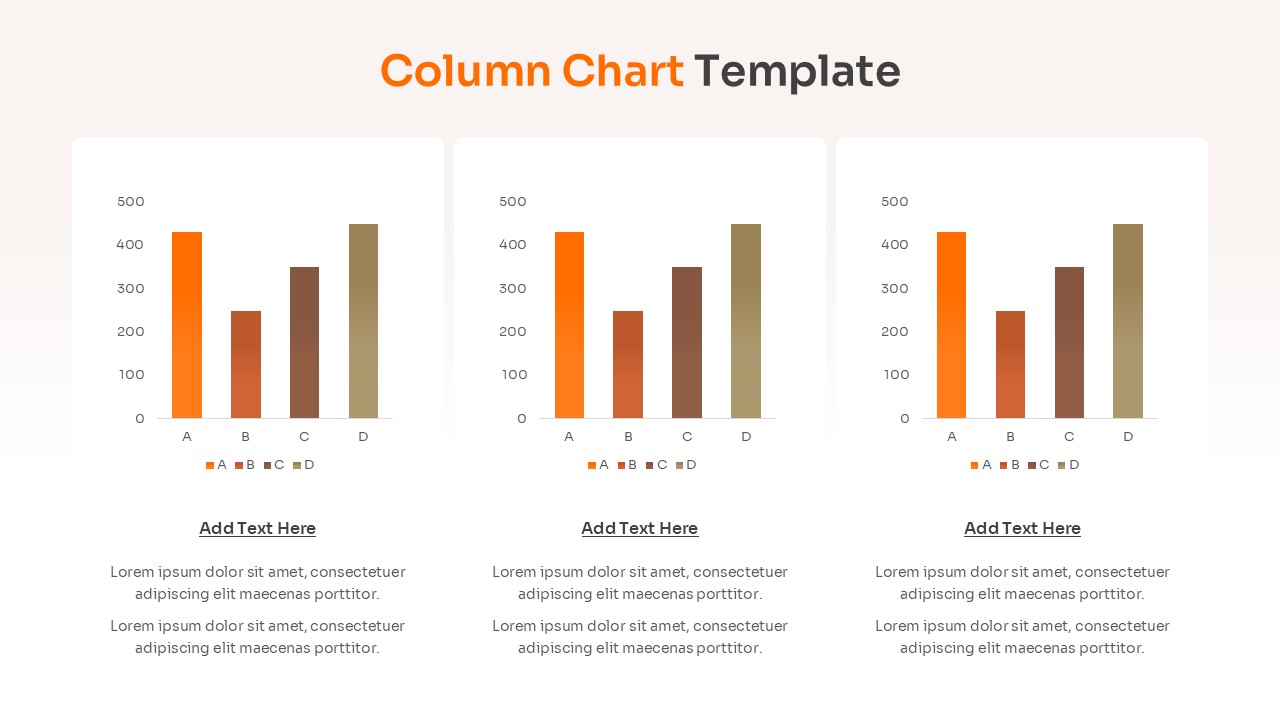 Comparison layout showing three identical column charts side-by-side for benchmarking different metrics