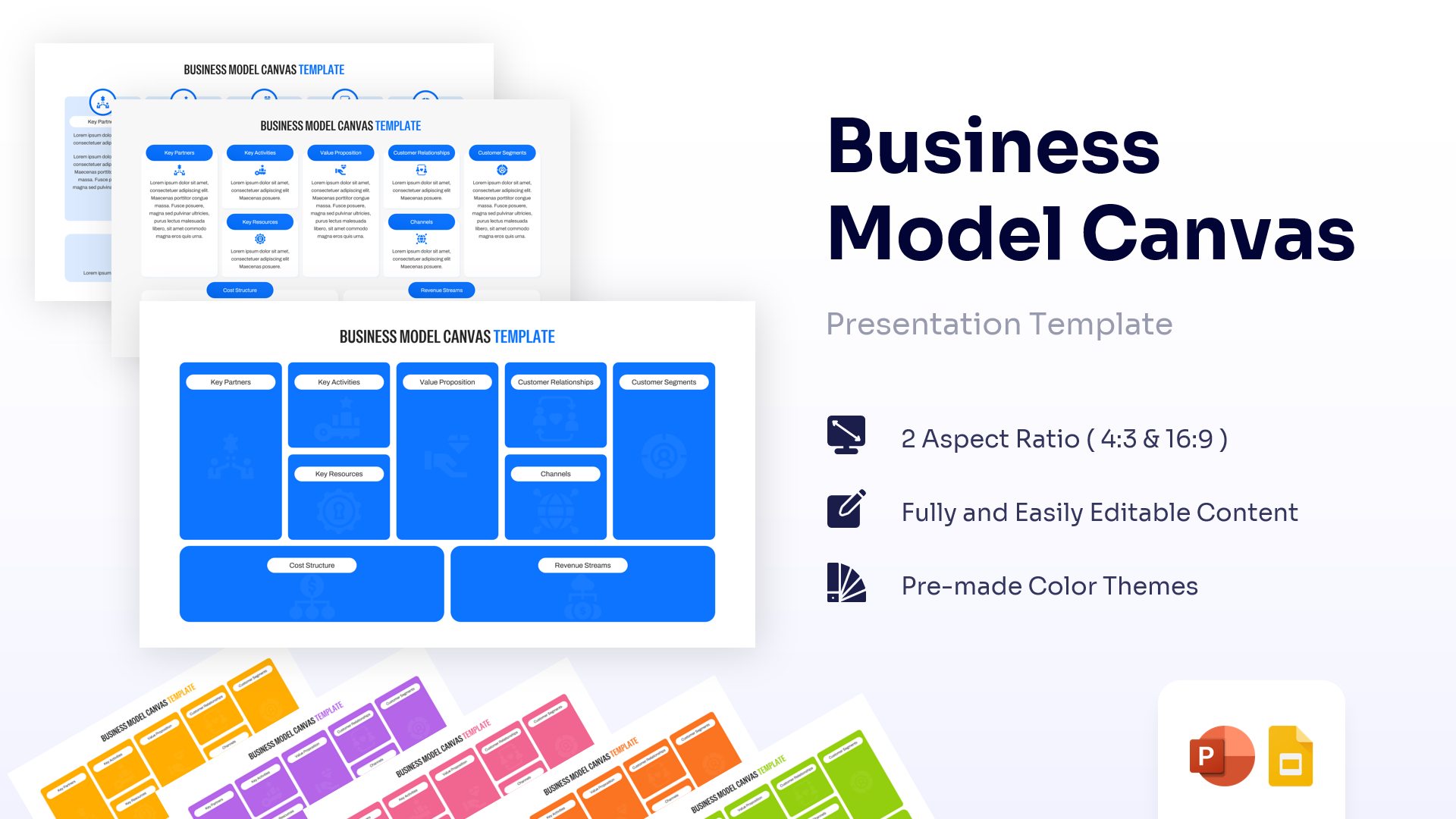 Business Model Canvas template with nine structured blocks in blue