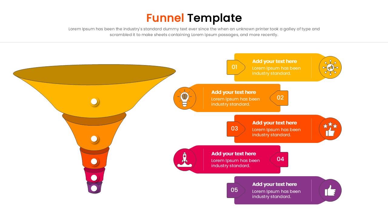 Vertical funnel chart template for business process presentations