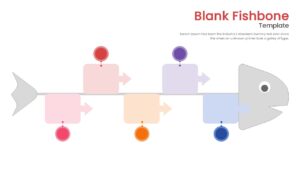 Abstract fish skeleton chart with hanging square text boxes for problem solving