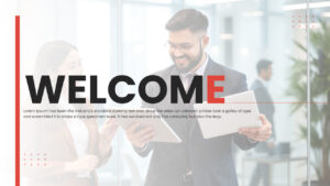 New employee onboarding slide layout with professional typography and customizable photo frames
