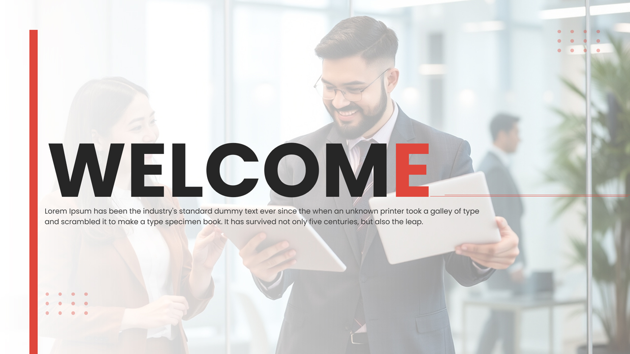 New employee onboarding slide layout with professional typography and customizable photo frames