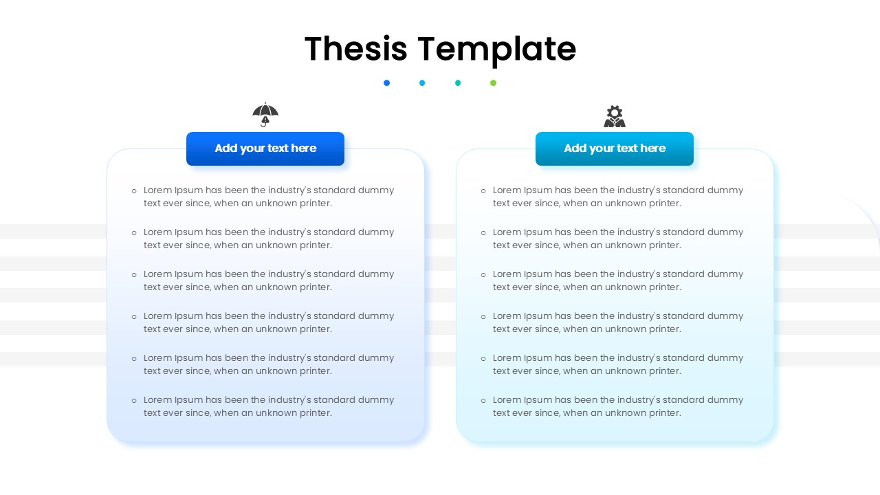 Four vertical list cards with icons for literature review points.