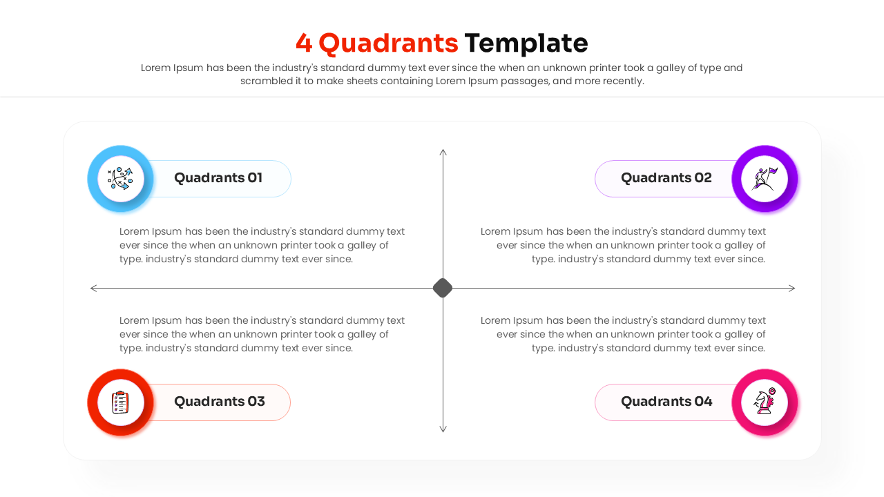Matrix infographic layout with blue purple orange and pink quadrants