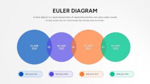 Linear overlapping circles displaying a sequential relationship between four groups.
