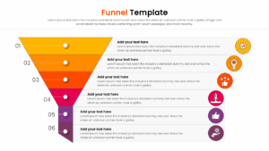 Marketing conversion funnel slide featuring orange and purple layers