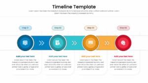 A horizontal four-step process flow with overlapping circular icon markers and arrow connectors.