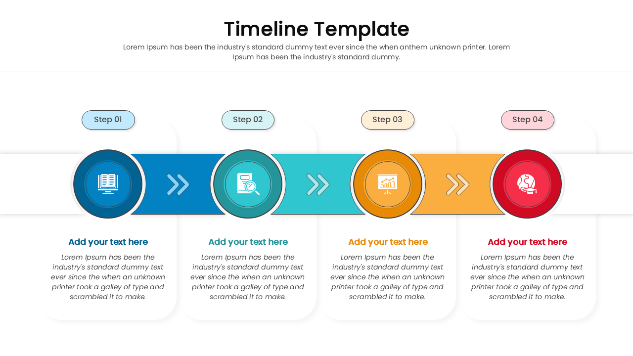A horizontal four-step process flow with overlapping circular icon markers and arrow connectors.