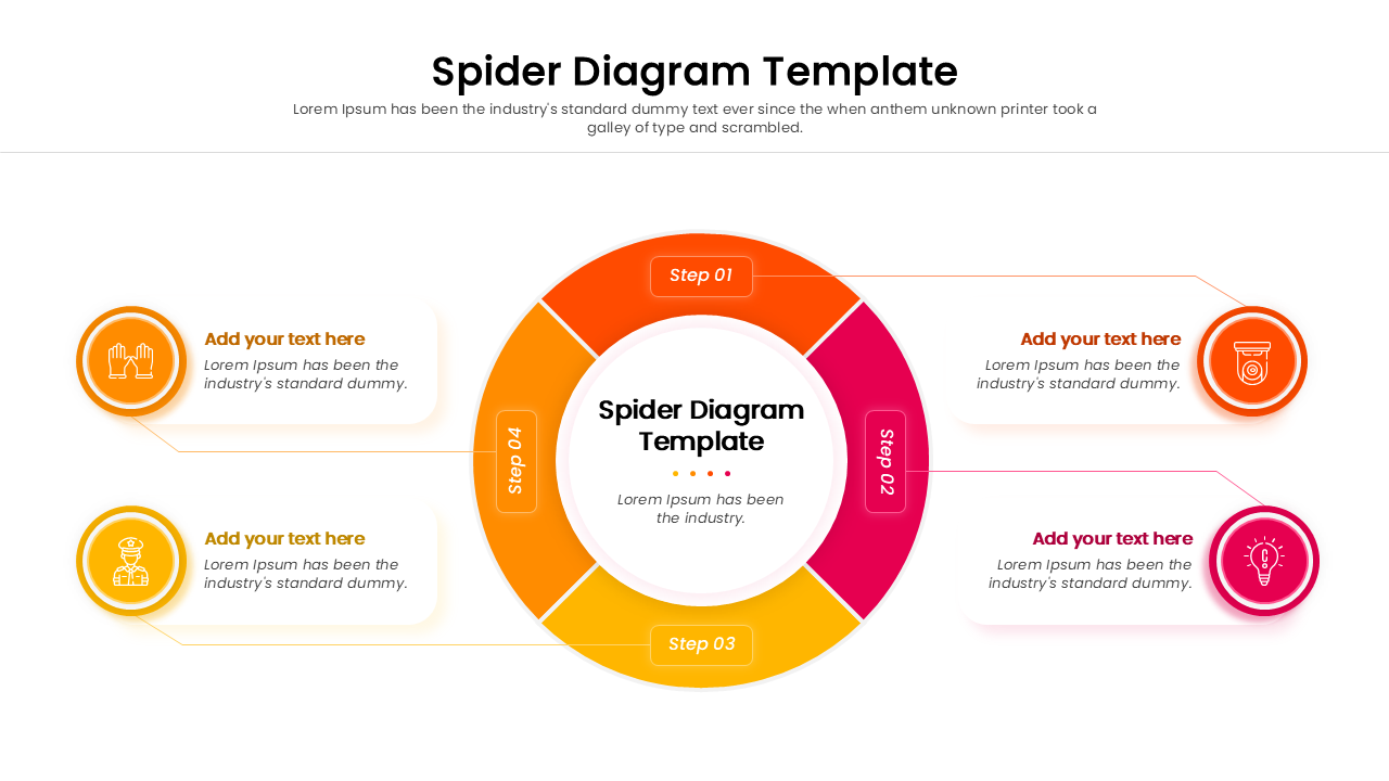 4-step circular process diagram with connecting lines and vibrant color-coded segments for simple business workflows