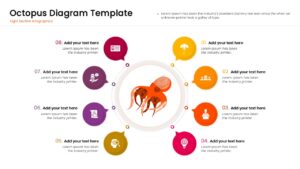 Octopus diagram presentation template showing a central orange octopus connecting to eight colorful icons