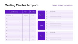 Detailed meeting record slide with attendee list and action items
