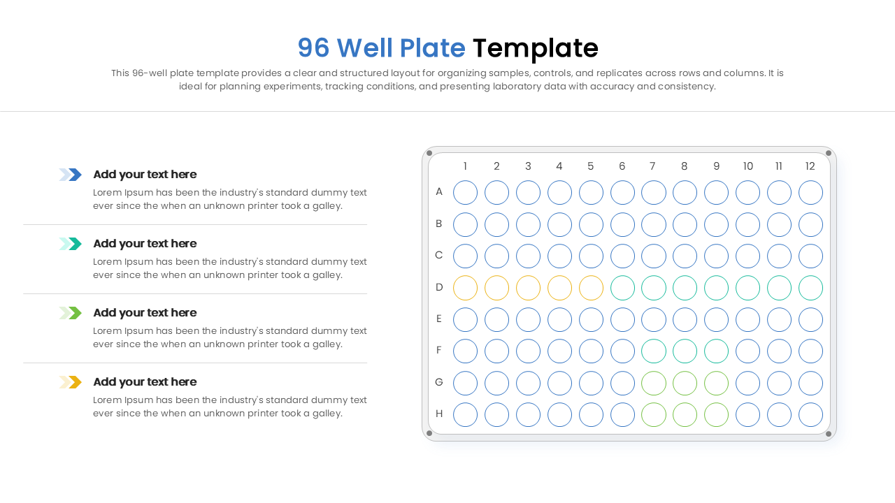 Lab experiment planner slide with text areas for assay details