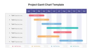 Monthly project timeline slide showing task duration across the year with Jan-Dec columns