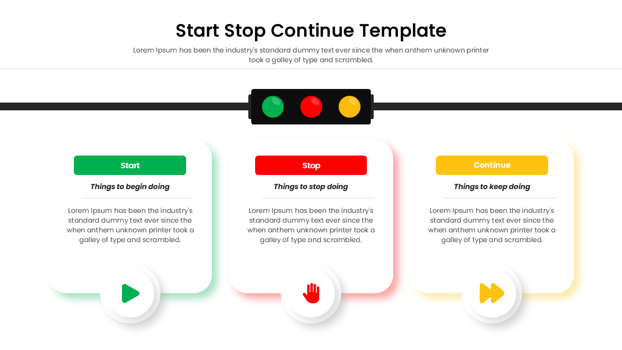 A comprehensive matrix table with rows for start, stop, and continue categories and columns for text