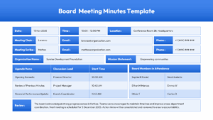 Background slide displaying an blue themed summary layout for financial performance and project updates.