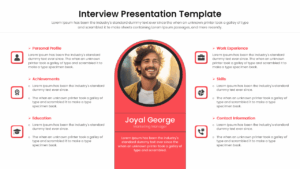 Self introduction slide featuring a personal profile and circular photo placeholder