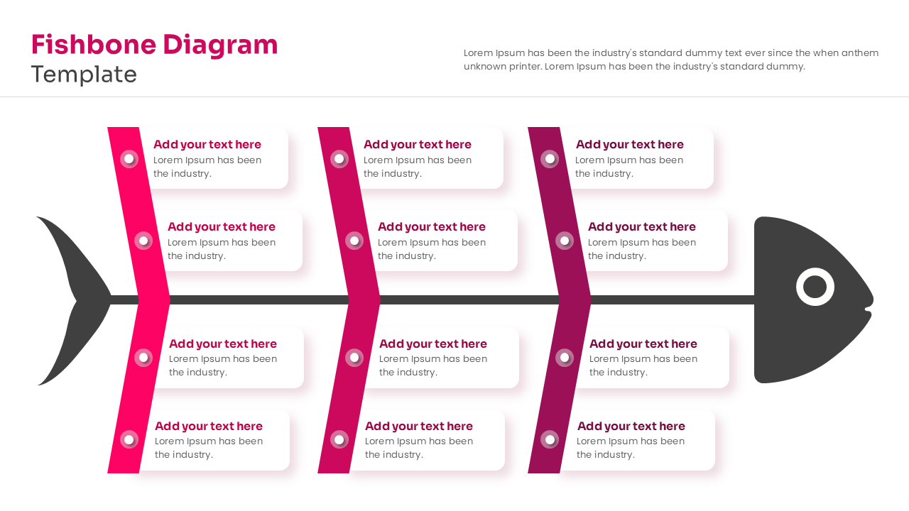 Minimalist fishbone slide for PowerPoint with simple line structure and icon indicators