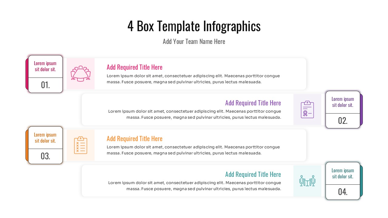 Linear infographic template with four distinct sections for comparing data or features