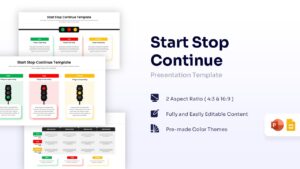 Collage of traffic light retrospective slides for PowerPoint with green, red, and yellow status cards