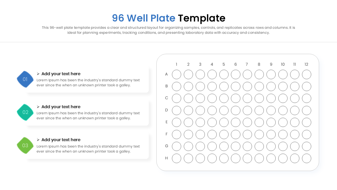 96 well grid template for mapping PCR or ELISA conditions