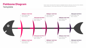 Multi-color fishbone diagram themes shown in a fan layout for presentation templates