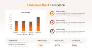 Stacked column chart slide with four categories and side-by-side text descriptions for data analysis